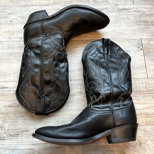 Loredo Cowboy Boots Black Stitched Genuine Leather Heel Men's 9 Point Toe